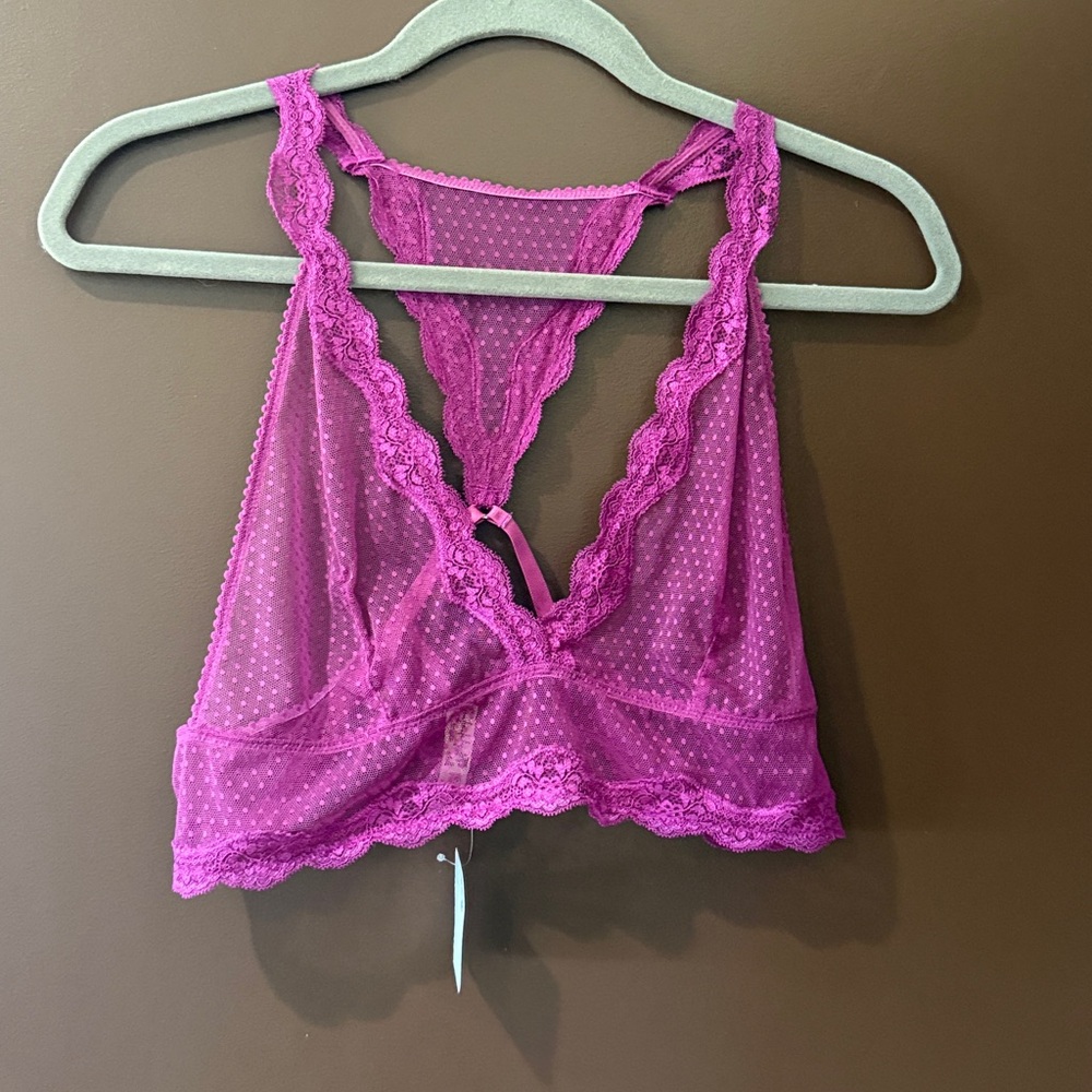 NWT FREE PEOPLE Magenta Pink Racerback Lace Mesh Bralette